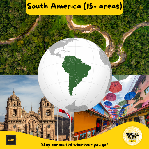 Forfait de données Internet eSIM pour l'Amérique du Sud (plus de 15 zones)