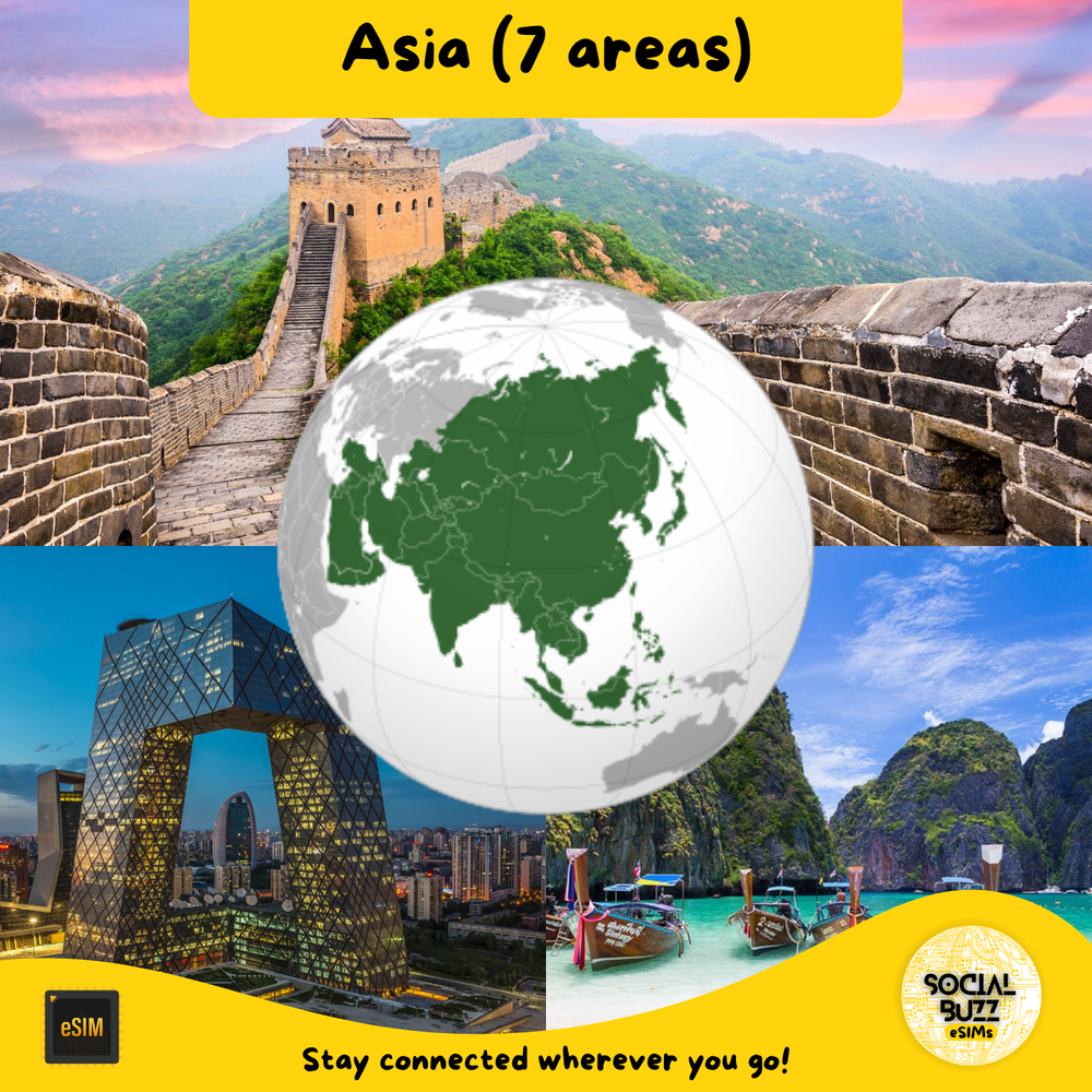 Get your Asia eSIM data plan for 7 areas. Enjoy fast, roaming-free internet across select Asian countries. Buy online and activate instantly during your trip.