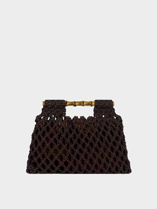 Hollow-out Bamboo-Section Handle Handwoven Small Square Bag