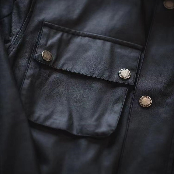 Trench-coat imperméable style motard rétro ciré pour homme