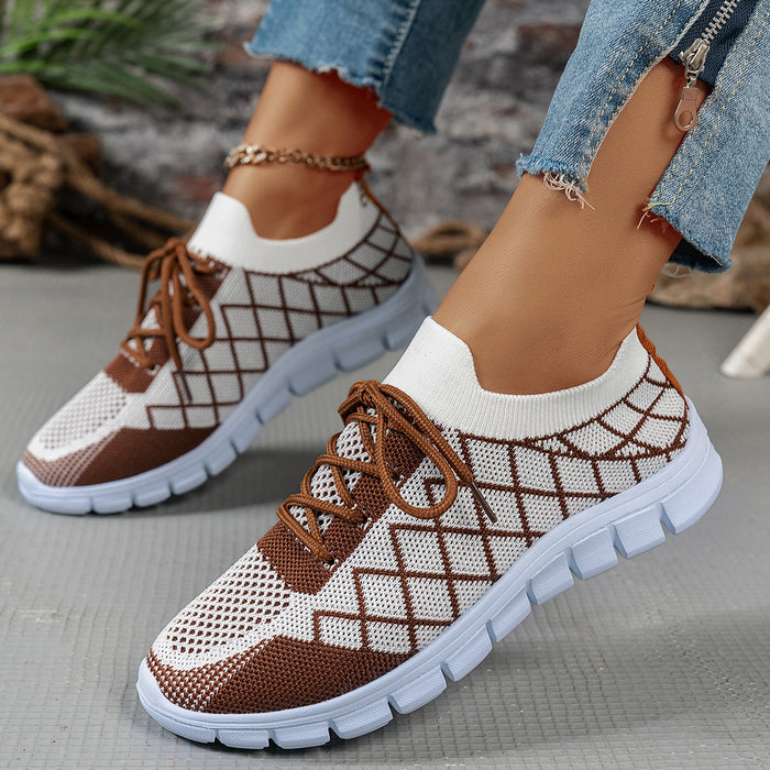 Zapatillas Flyknit con cordones y cuadros en bloques de color, de malla, informales, transpirables, para caminar y correr, para mujer