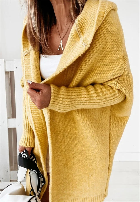 Gilet cardigan à capuche à manches chauve-souris, coupe ample et décontractée, couleur unie, vêtements pour femmes