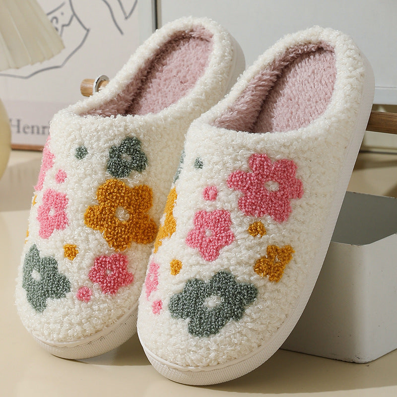 Chaussons en coton chauds et confortables à fleurs colorées, d'intérieur,
