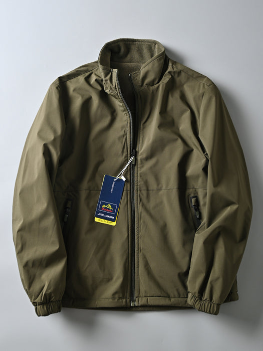 Veste coupe-vent imperméable en velours chaud à col montant pour homme