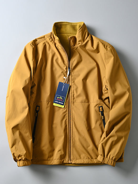 Veste coupe-vent imperméable en velours chaud à col montant pour homme