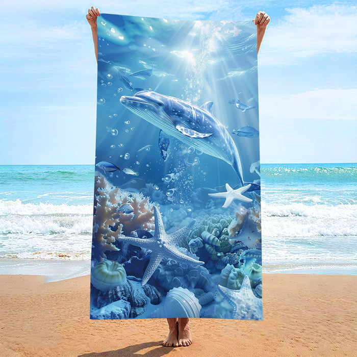 Serviette de plage double face en velours et brocart de polyester, absorbante, à séchage rapide et douce pour la peau.