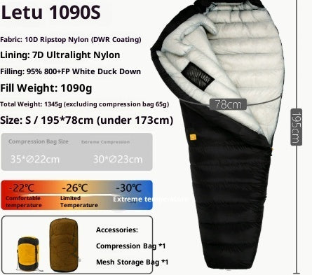 Saco de dormir ultraligero de plumón para acampar al aire libre