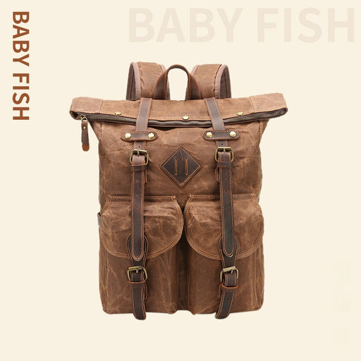 Sac à dos rétro imperméable en toile et cuir Crazy Horse, grande capacité