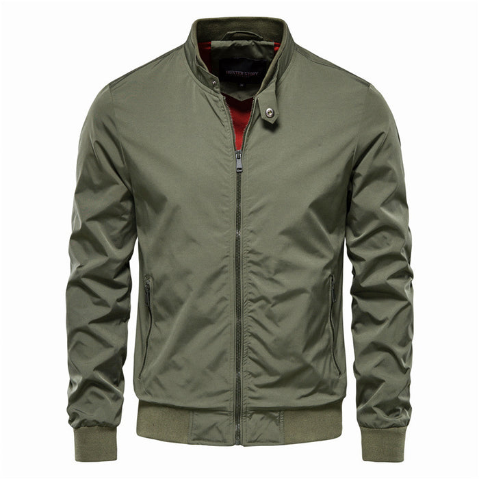 Men's Zip-up Jacket With Pockets Casual Solid Stand Collar Long Sleeve Top Outwear Clothing