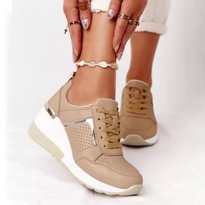 Zapatos deportivos de plataforma con cordones y cuña para mujer, informales, de talla grande