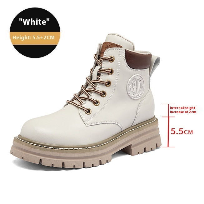 Bottes Martin à talon compensé en cuir véritable pour femmes, semelle épaisse, assorties à toutes les tenues