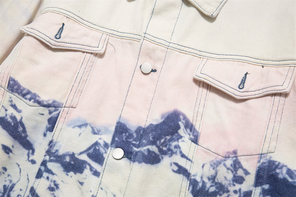 Men's Loose Casual Full Print Landscape Snow Mountain Pattern Jacket