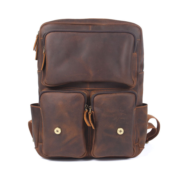 Mochila vintage de cuero Crazy Horse de gran capacidad