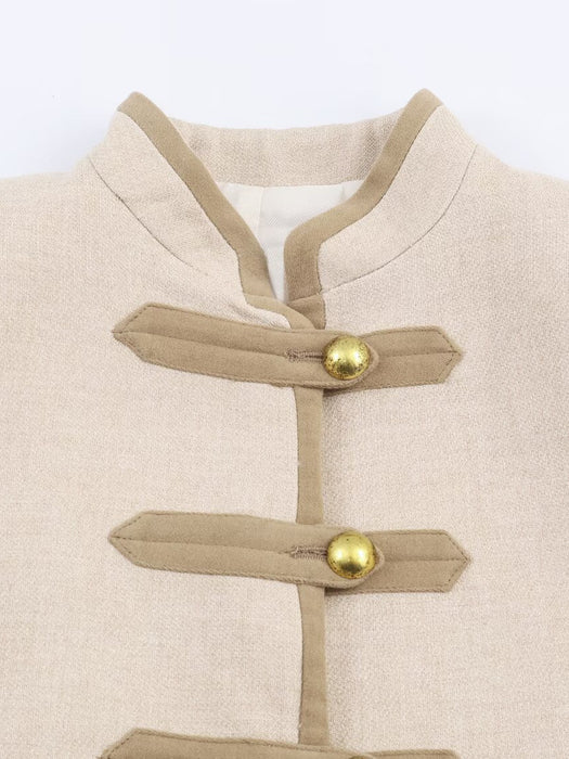 Design Padded Shoulder Rope Knot Button Jacket Coat