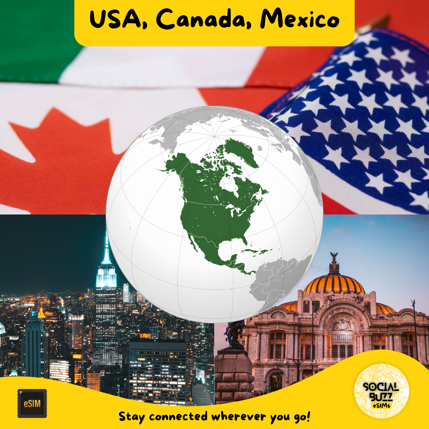 Plan de datos de Internet eSIM para América del Norte (3 áreas)