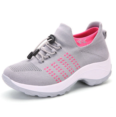 Chaussures de sport pour femmes grandes tailles, chaussettes de sport respirantes et élastiques tissées, style chaussettes de sport tissées.