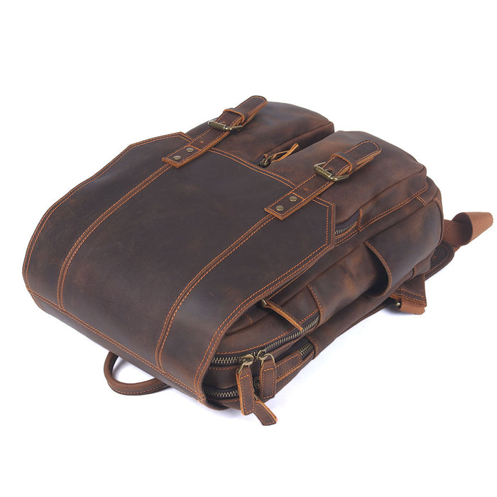 Mochila vintage de cuero Crazy Horse de gran capacidad