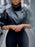 Black Lychee Grain Faux Leather Stand Collar Puff Sleeve Cropped Jacket