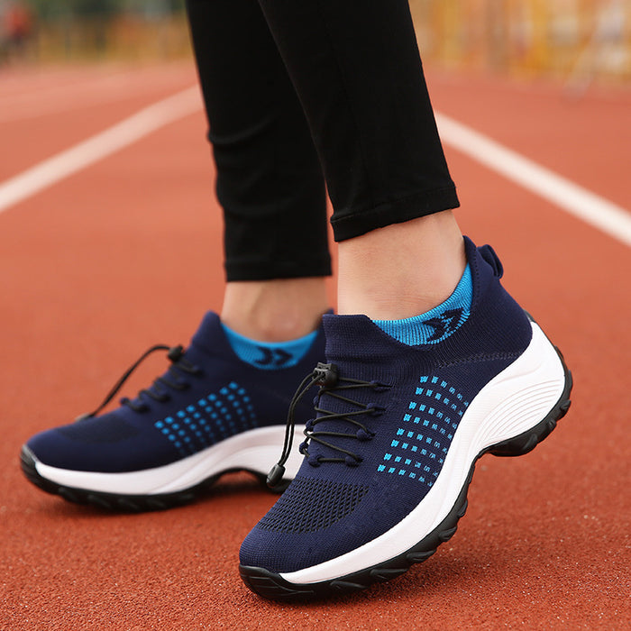 Chaussures de sport pour femmes grandes tailles, chaussettes de sport respirantes et élastiques tissées, style chaussettes de sport tissées.