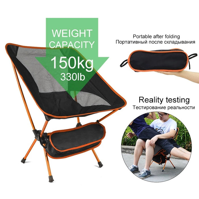 Silla plegable ultraligera de viaje, superdura, de alta capacidad, para acampar al aire libre, portátil, para playa, senderismo, picnic, herramientas de pesca, silla