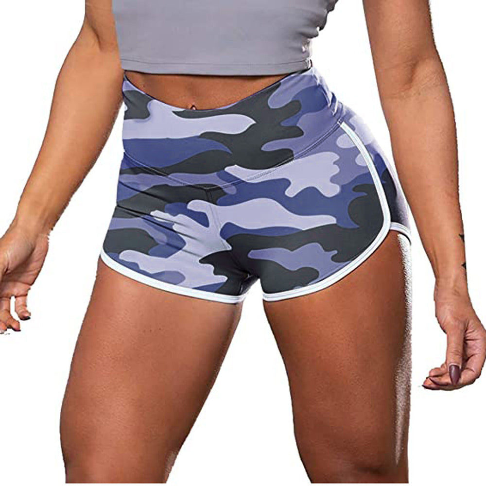 Short de sport décontracté pour femme, imprimé camouflage tie-dye, taille haute