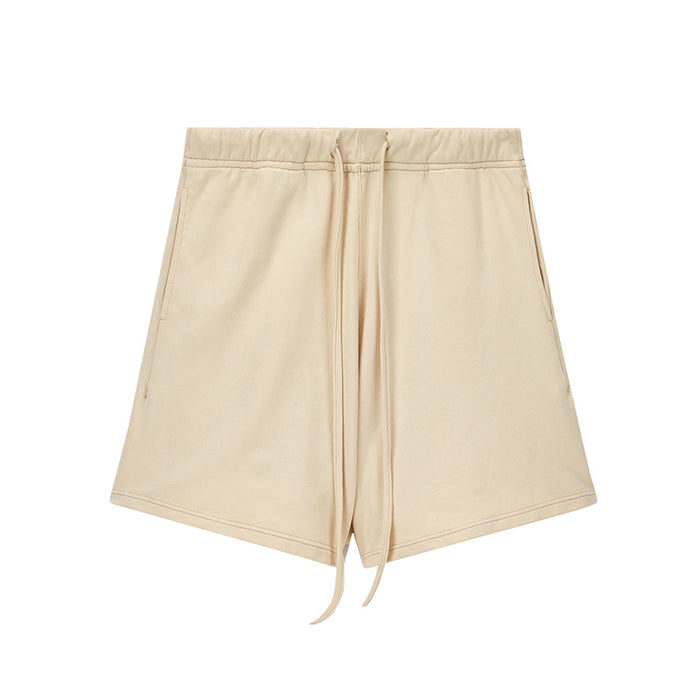 Pantalones deportivos cortos de felpa de marca de moda, holgados y combinables, con cordón y cinco puntos.