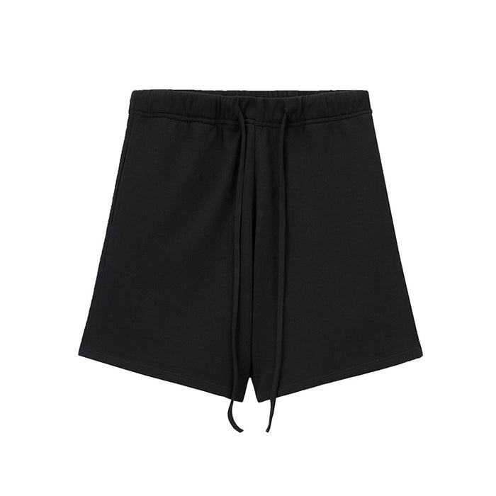 Pantalones deportivos cortos de felpa de marca de moda, holgados y combinables, con cordón y cinco puntos.