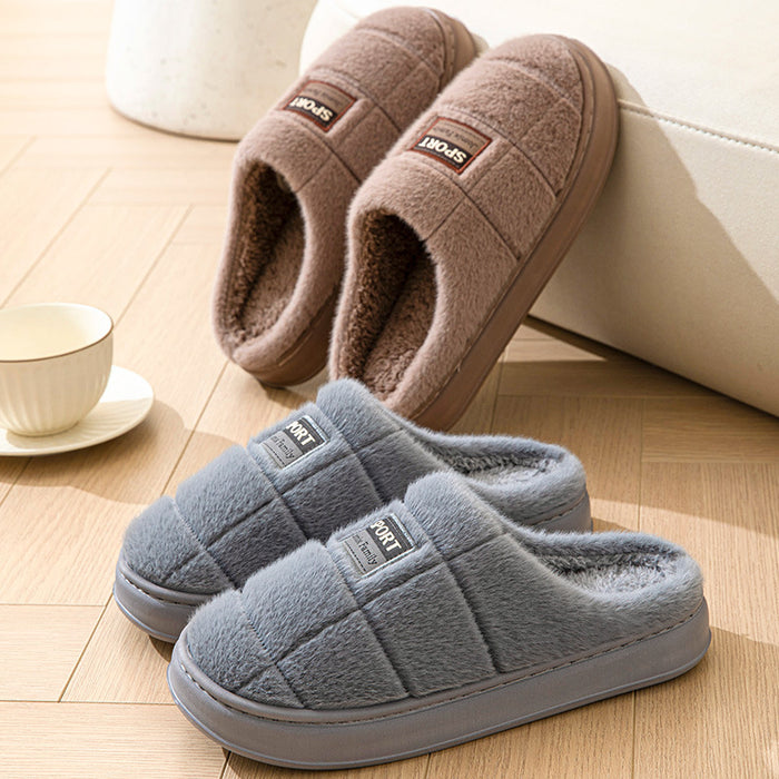 Pantuflas de algodón a cuadros para hombre, cálidas, de invierno, para casa, de suela gruesa, antideslizantes, para dormitorio, para parejas