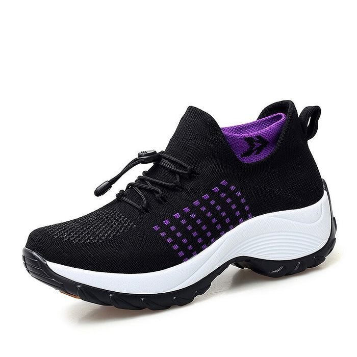 Chaussures de sport pour femmes grandes tailles, chaussettes de sport respirantes et élastiques tissées, style chaussettes de sport tissées.