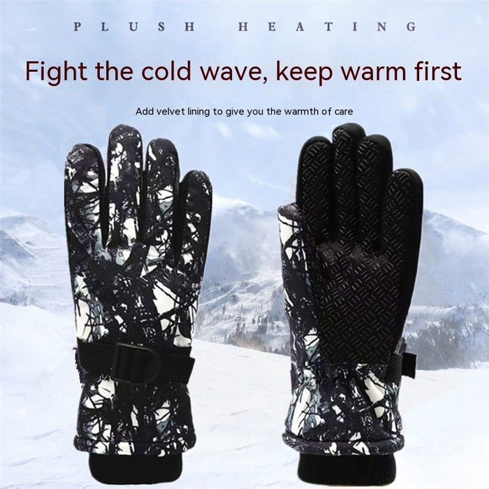 Children's Velvet Thickened And Warm Ski Gloves