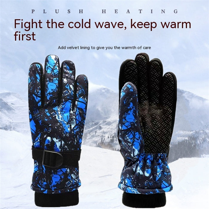 Children's Velvet Thickened And Warm Ski Gloves