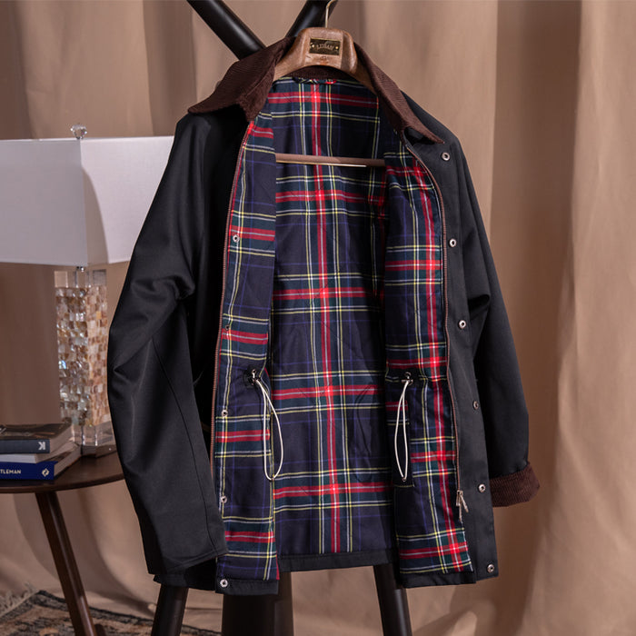 Veste imperméable rétro italienne en velours côtelé avec revers et coutures apparentes