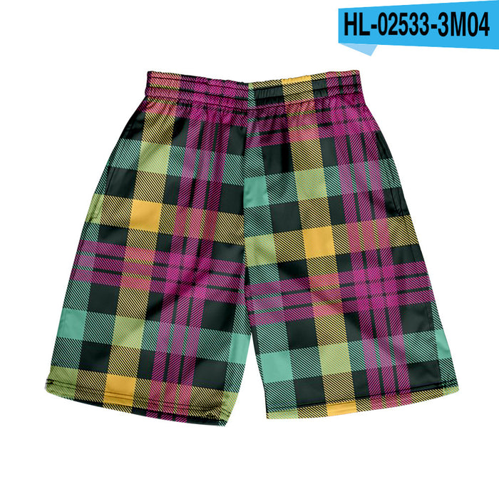 Men's Plaid Shorts Casual Beach Pants