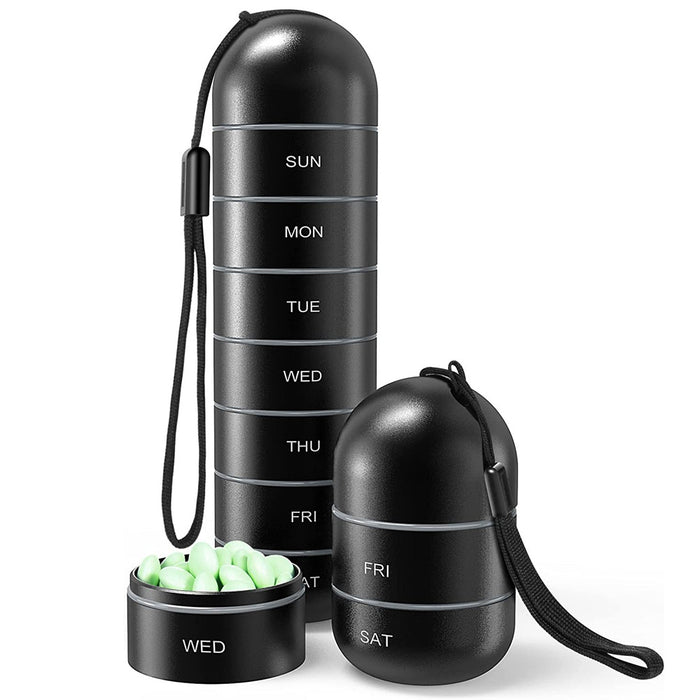 Pastillero de metal, organizador semanal impermeable para viajes, pastillero grande de aleación de aluminio, contenedor para medicamentos diarios de 7 días.