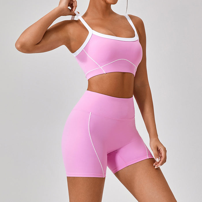 Conjunto de yoga para mujer con tirantes finos y colores contrastantes para deportes al aire libre