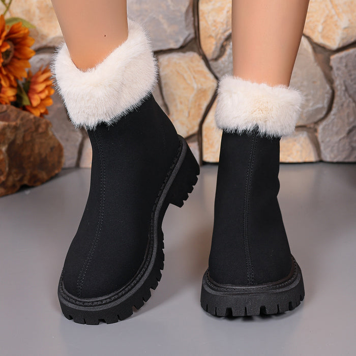 Botas de nieve de tacón cuadrado para mujer, zapatos de felpa con plataforma de terciopelo, cálidos y antideslizantes, a la moda, hasta media pantorrilla, para invierno