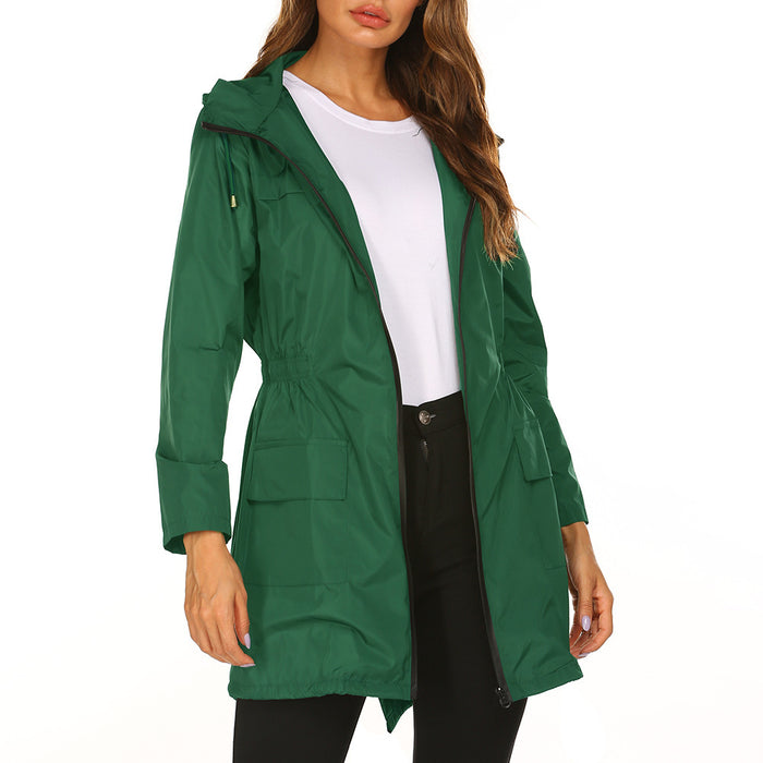 Chaqueta impermeable ligera con capucha y cortavientos para montañismo para mujer