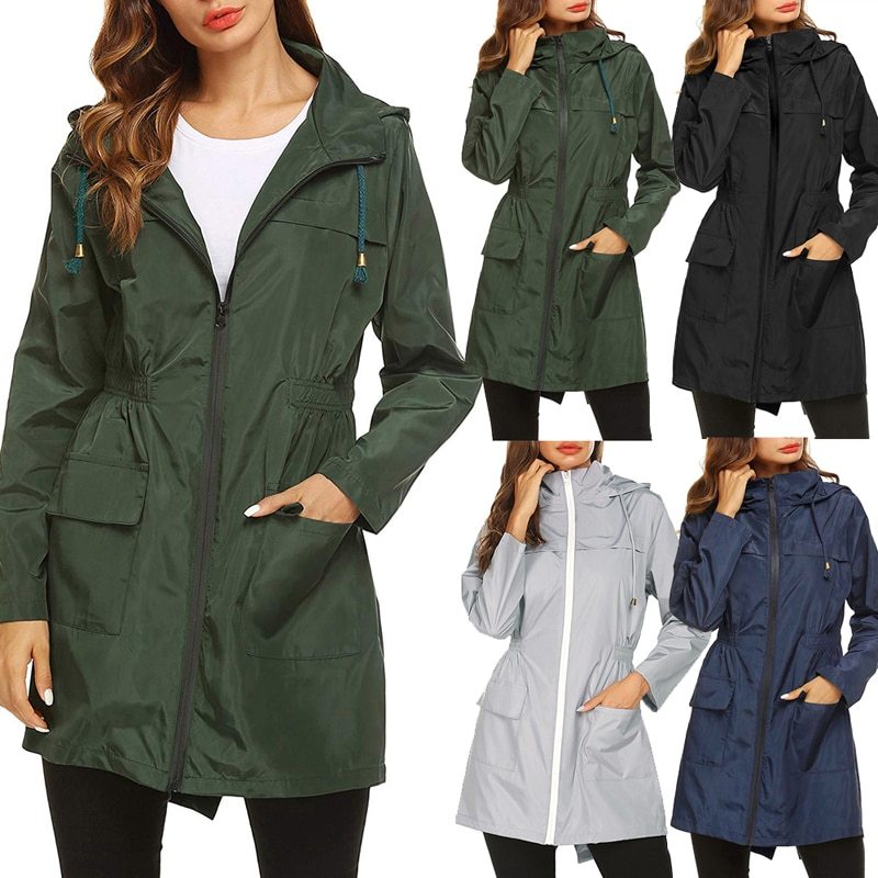 Chaqueta impermeable ligera con capucha y cortavientos para montañismo para mujer