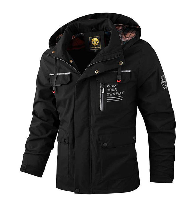 Men's Casual Hooded Jacket Parka Autumn And Winter Warm Solid Color Windproof Coat Outdoor Clothes With Multiple Pockets