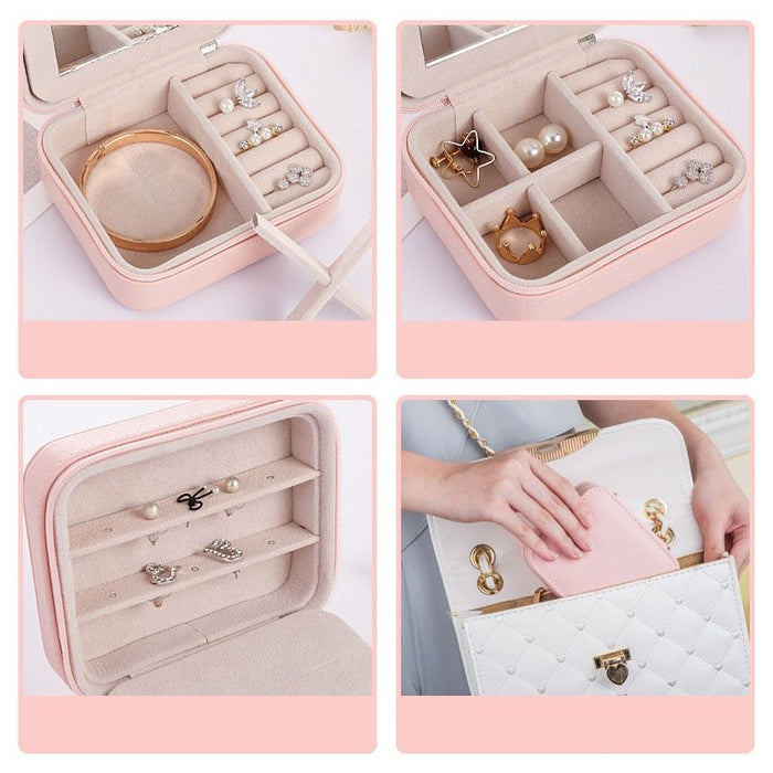Women's Mini Earrings Rings Jewelry Box Useful Makeup Organizer With Zipper Travel Portable Jewelry Box