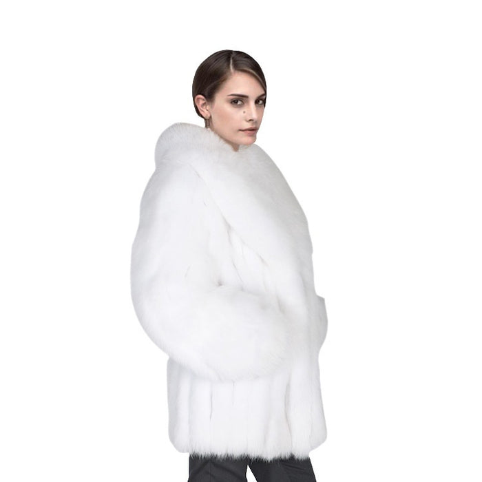 Nouveau manteau élégant à col en fourrure de renard de style européen et américain