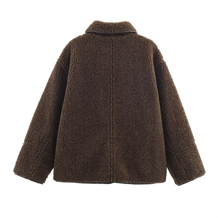 Manteau Femme Confortable Décontracté Réversible Cuir et Fourrure Tout-en-un pour la Chaleur et le Style
