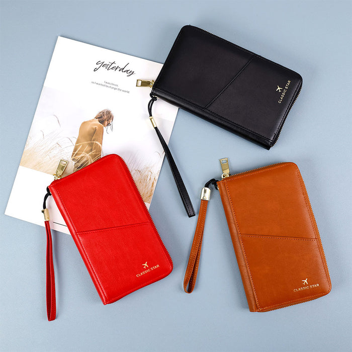 Porte-passeport avec barrière RFID et portefeuille en cuir véritable