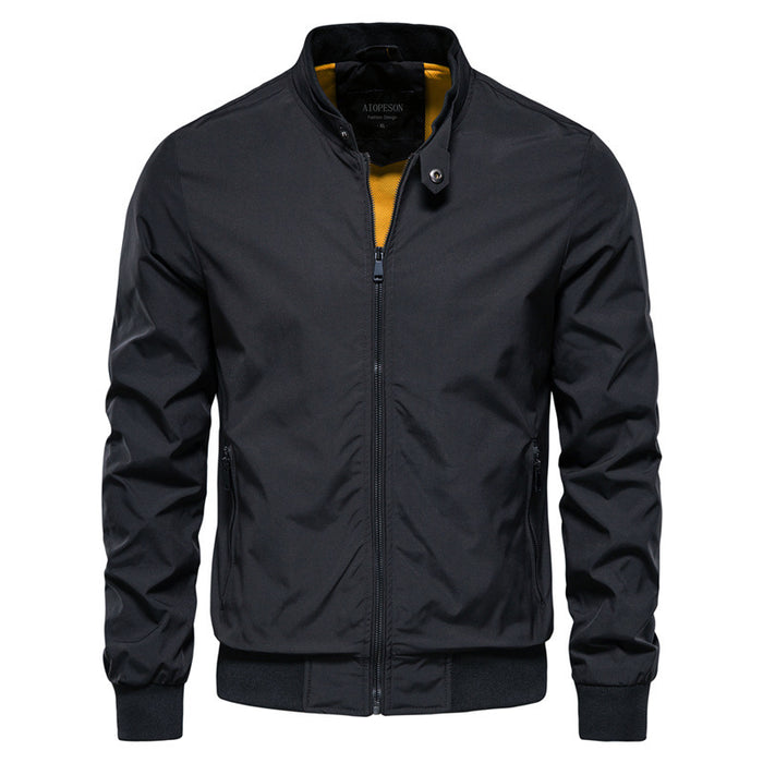 Men's Zip-up Jacket With Pockets Casual Solid Stand Collar Long Sleeve Top Outwear Clothing