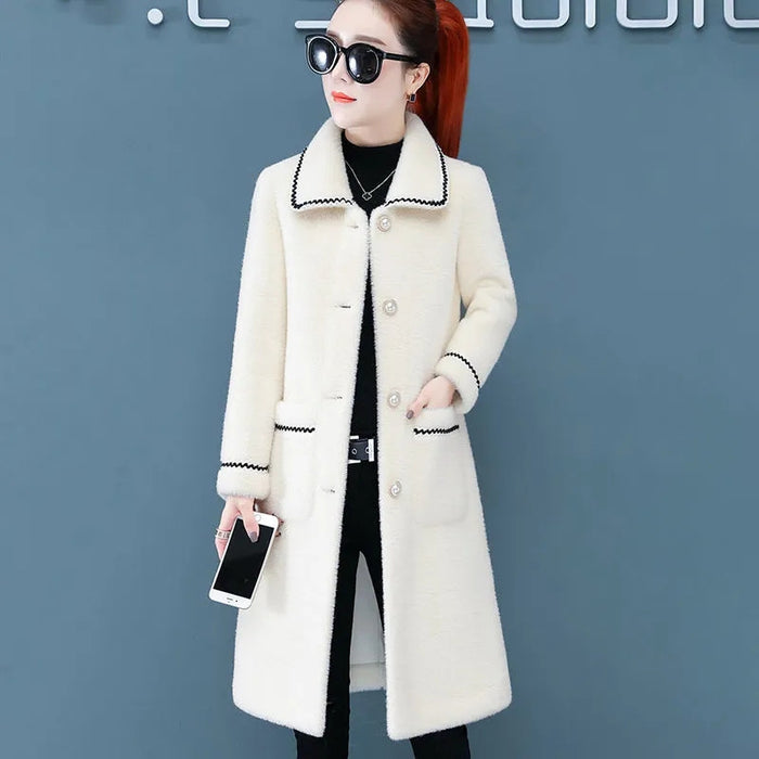 Women's Mid-length Faux Mink Fleece Coat