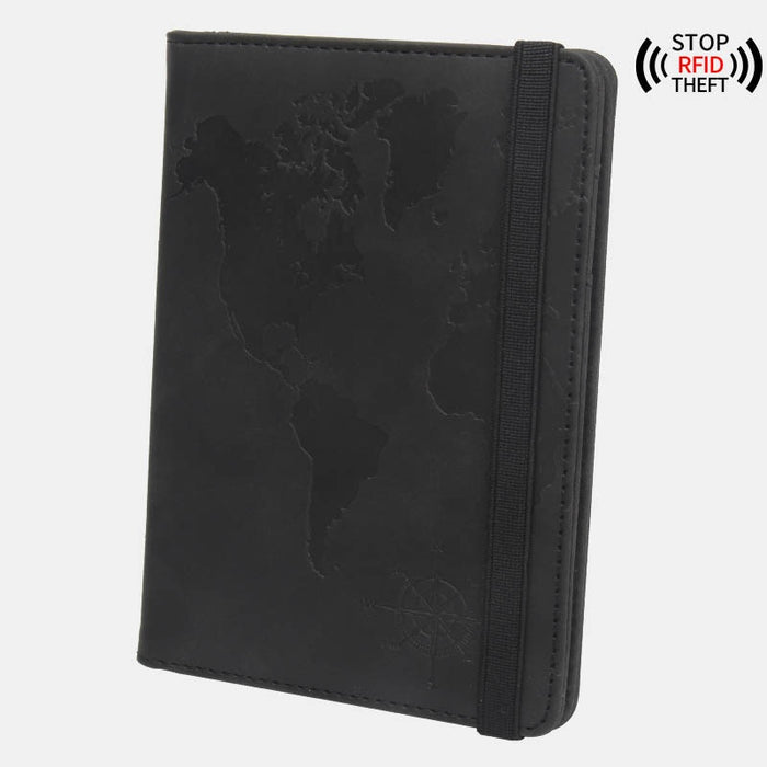 World Map Passport Case Strap Anti-magnetic Multiple Card Slots Leather Compass Elastic Band Ticket Clip