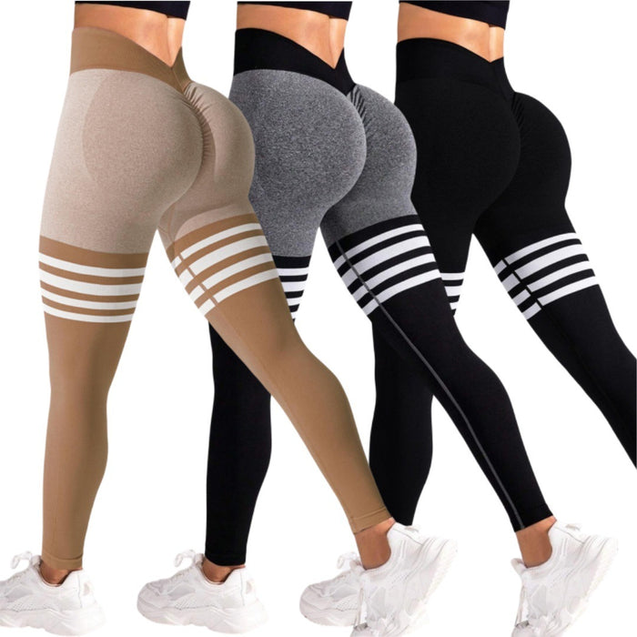 Mallas deportivas a rayas para exteriores, cintura alta, realce de cadera, pantalones para correr, ejercicio y entrenamiento