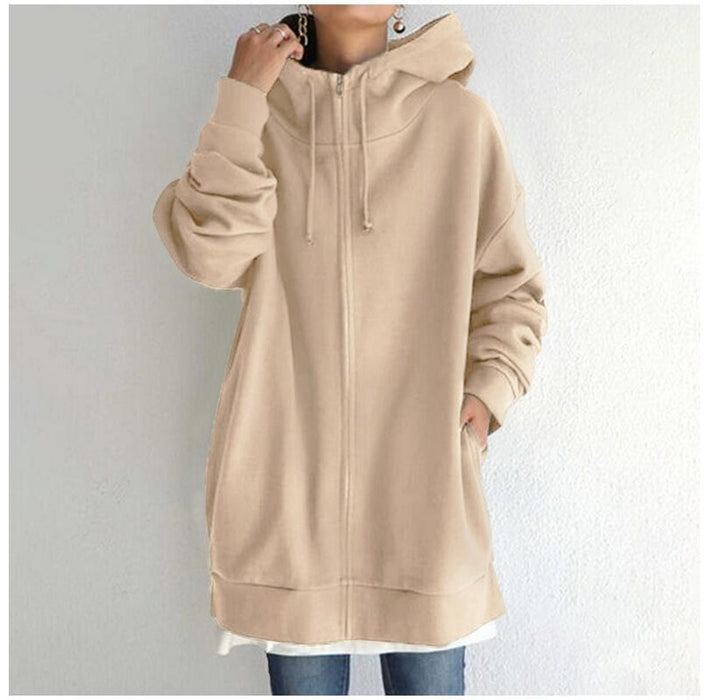 Abrigos holgados con capucha para mujer, tallas S-5XL, otoño, cuello anudado, manga larga, cremallera, sudadera larga de terciopelo