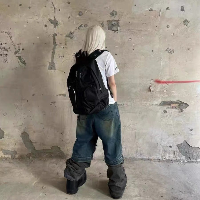 Mochila táctica negra multibolsillos de nailon de gran capacidad