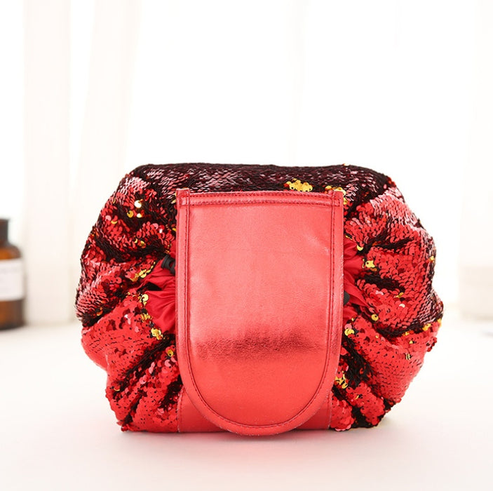 Bolsa de cosméticos con diseño de lentejuelas de sirena, estuche de maquillaje con cordón, organizador de maquillaje de viaje para mujer, bolsa de almacenamiento, kit de aseo personal